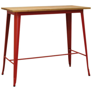 Table haute en métal rouge et bois d'orme huilé