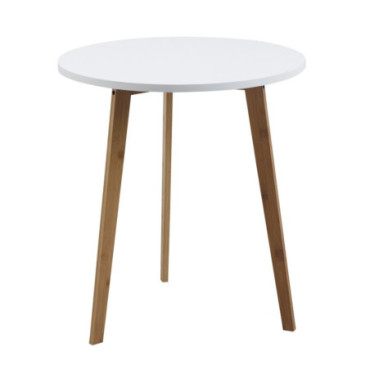 Table d'appoint ronde en bois et MDF laqué blanc