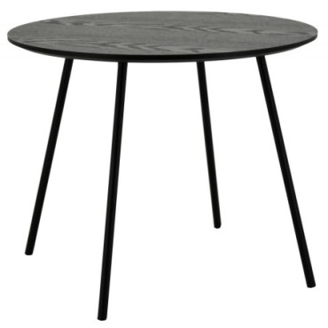 Table ronde avec plateau en bois teinté