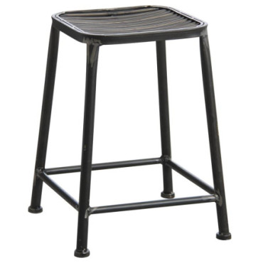 Tabouret carré en métal gris antique