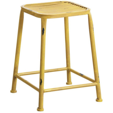 Tabouret carré en métal jaune antique