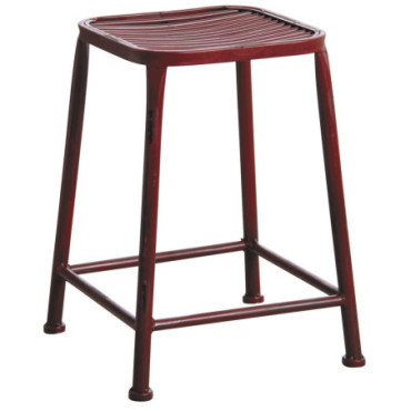 Tabouret carré en métal rouge antique