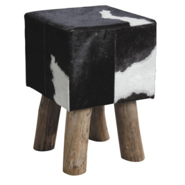 Tabouret carré en peau de vache