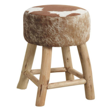 Tabouret en bois et peau de vache