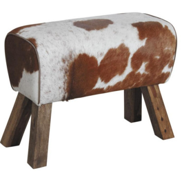 Tabouret en bois et peau de vache