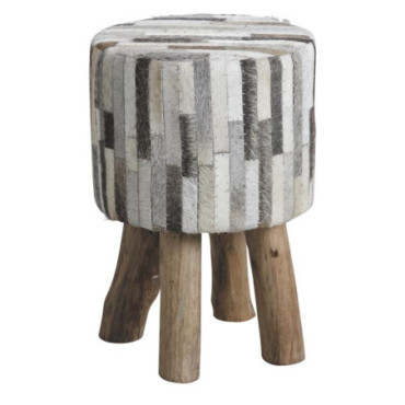 Tabouret en peau de vache bandes grises