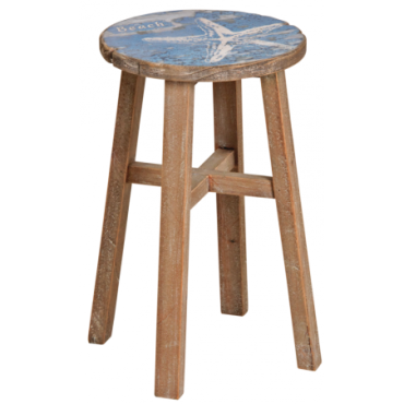 Tabouret en pin décor mer