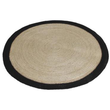 Tapis rond en jute avec bords noirs