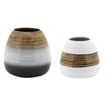 Vases en bambou naturel et blanc