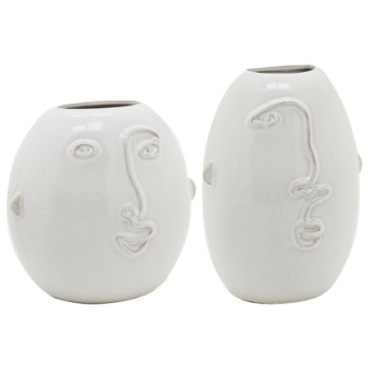 Vases visage en céramique blanche