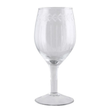 Verre à vin avec bordure fleurie et rayures gravées