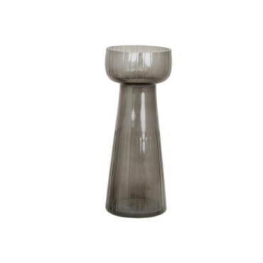 Vase en jacinthe à rayures gravées, grand format, gris foncé