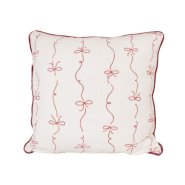 Housse de coussin noeud blanc/rouge