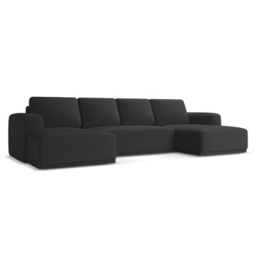 Sofa Panoramic d'angle convertible Kaila Tissu Anthracite