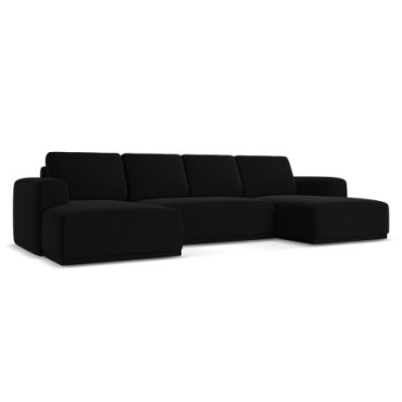 Sofa Panoramic d'angle convertible Kaila Velours Black