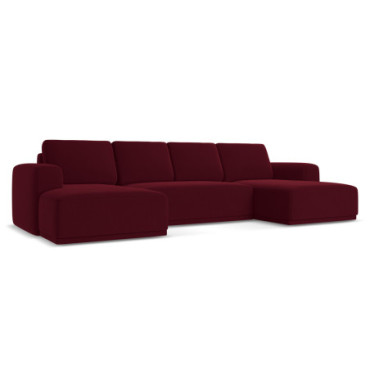 Sofa Panoramic d'angle convertible Kaila Velours Burgundy