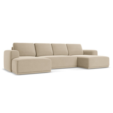 Sofa Panoramic d'angle convertible Kaila Velours Light beige