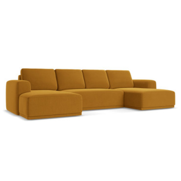 Sofa Panoramic d'angle convertible Kaila Velours Mustard