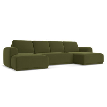 Sofa Panoramic d'angle convertible Kaila Velours Olive