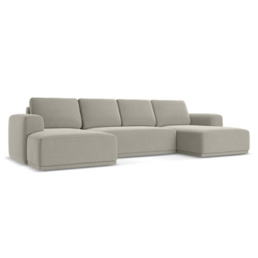 Sofa Panoramic d'angle convertible Kaila Velours Pearl