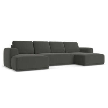 Sofa Panoramic d'angle convertible Kaila Velours Steel