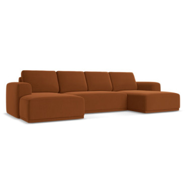 Sofa Panoramic d'angle convertible Kaila Velours Terracotta