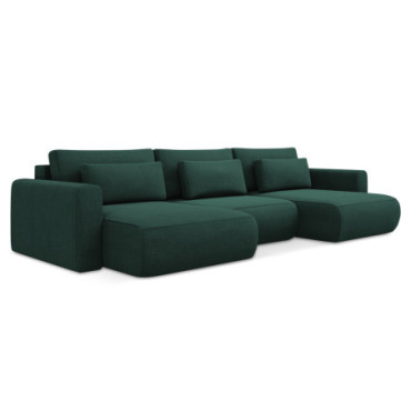 Sofa Panoramic d'angle convertible Kapua Tissu Bottle green