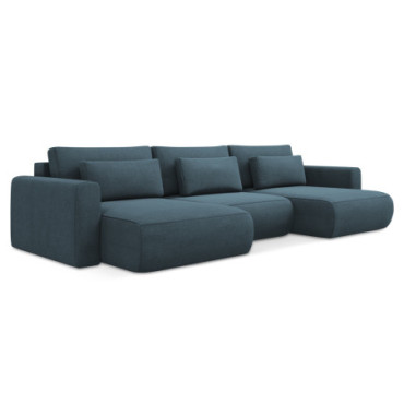 Sofa Panoramic d'angle convertible Kapua Tissu Jeans