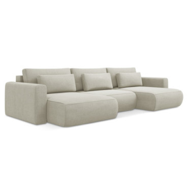 Sofa Panoramic d'angle convertible Kapua Tissu Light beige