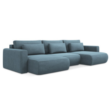 Sofa Panoramic d'angle convertible Kapua Tissu Light blue