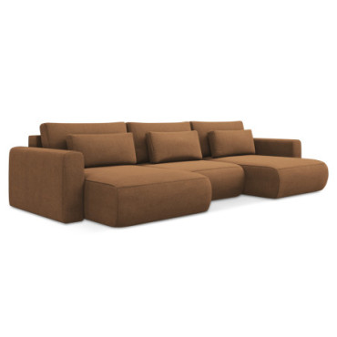 Sofa Panoramic d'angle convertible Kapua Tissu Terracotta