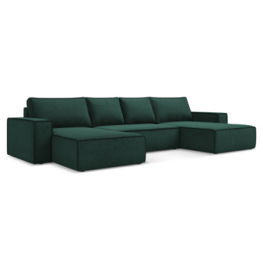 Sofa Panoramic d'angle convertible Kimo Tissu Bottle green