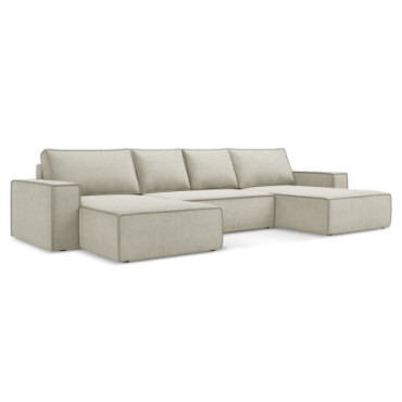 Sofa Panoramic d'angle convertible Kimo Tissu Light beige