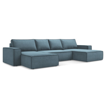 Sofa Panoramic d'angle convertible Kimo Tissu Light blue