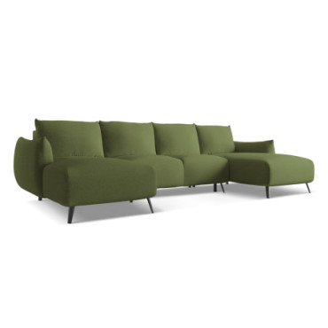 Sofa Panoramic d'angle convertible Malie Tissu Bottle green