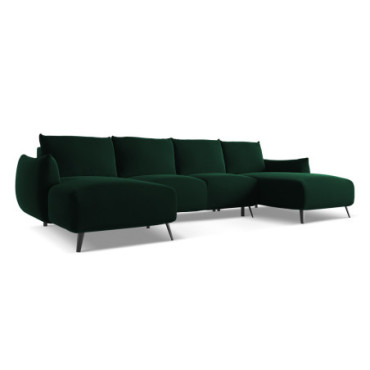 Sofa Panoramic d'angle convertible Malie Velours Bottle green