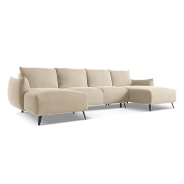 Sofa Panoramic d'angle convertible Malie Velours Light beige