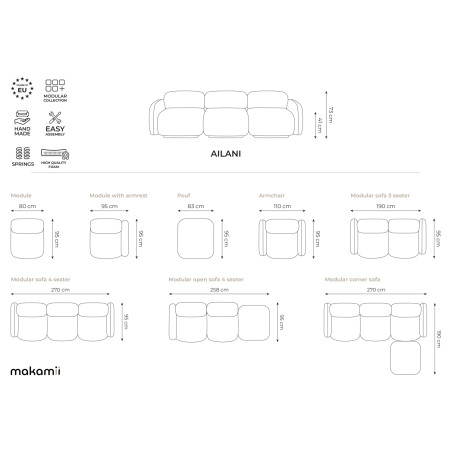 Module de canapé accoudoir Ailani - 95x95x73 Chenille Jeans