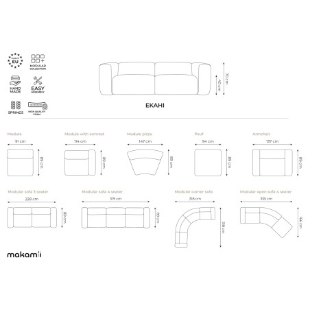 Module de canapé accoudoir Ekahi - 114x89x70 Chenille White