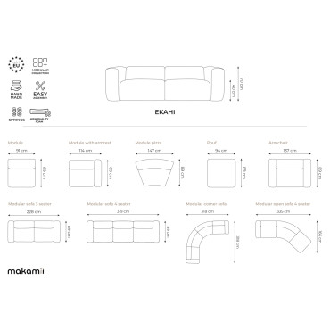 Module de canapé accoudoir Ekahi - 114x89x70 Tissu Jeans