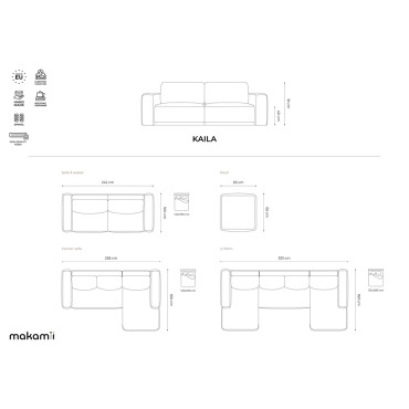 Sofa d'angle convertible Kaila Tissu Anthracite