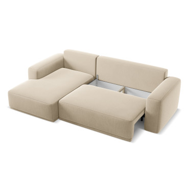 Sofa d'angle convertible Kaila Velours Light beige