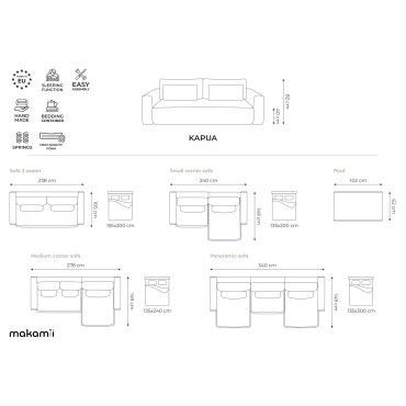 Sofa d'angle convertible Kapua Tissu Gray 240x149x82