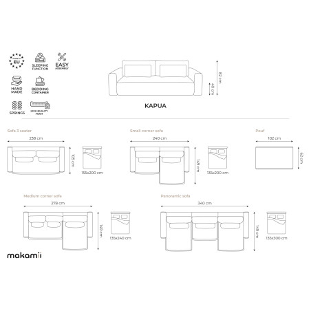 Sofa d'angle convertible Kapua Tissu Jeans 278x149x82