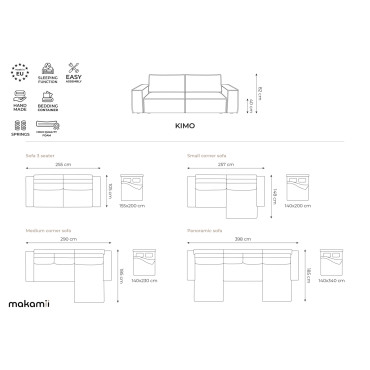 Sofa d'angle convertible Kimo Tissu Bottle green 290x185x82