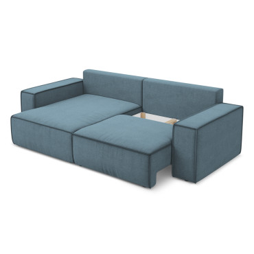 Sofa d'angle convertible Kimo Tissu Light blue 257x148x82