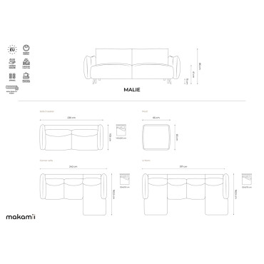 Sofa d'angle convertible Malie Tissu Anthracite