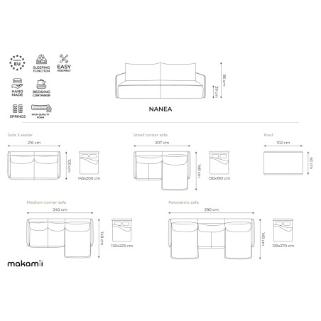 Sofa d'angle convertible Nanea Tissu Dark beige 207x148x86