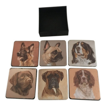 Sous-verres carré 11 cm Chien /6 ASS