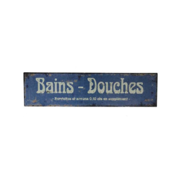 Plaque publicitaire bains-douches bleue antique